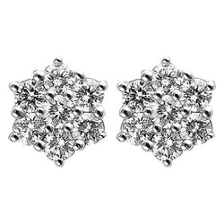 4.20 Carats Round Brilliant Cut Diamonds Hexagon Studs Halo Earrings