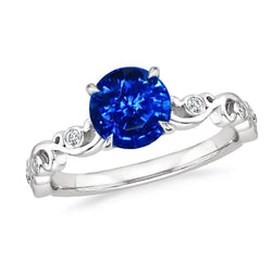 1.60 Ct Blue Round Sapphire And Diamond Ring