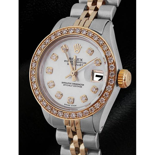 White Mop Diamond Dial Bezel Rolex Datejust Ladies Watch Ss & Gold Rolex