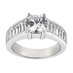 4.25 Carat Round Diamond Engagement Ring Baguettes Accented