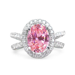 4.25 Carats Pink Sapphire And Diamonds Wedding Ring 14K White Gold