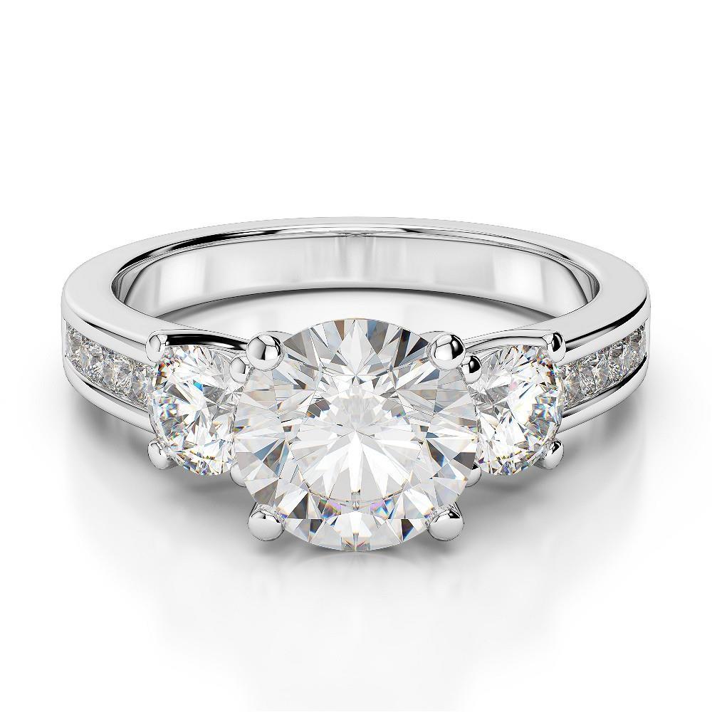 4.25 Carats Prong Set Round Cut Diamonds Three Stone Wedding Ring White  14K Three Stone Ring