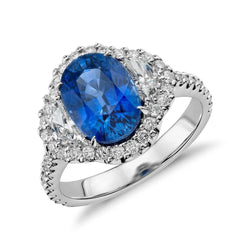 4.25 Carats Sri Lanka Blue Sapphire Diamond Wedding Ring White Gold