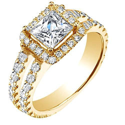 Natural  4.25 Carats Princess Engagement Ring Yellow Gold 14K Split Shank