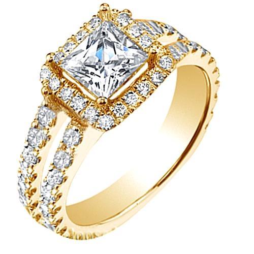 4.25 Carats Princess Engagement Ring Yellow Gold 14K Split Shank