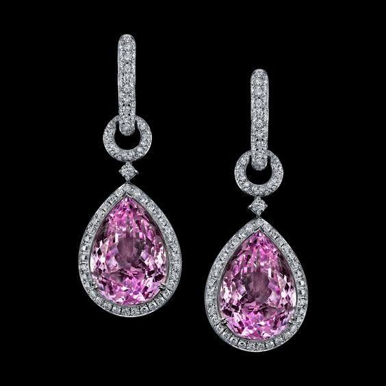   Sparkling Unique Lady’s    Pink Kunzite With Diamond Dangle Lady Earring White Gold Gemstone Earring