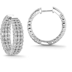4.30 Carats In And Out 3 Row Diamonds Hoop Earrings White Gold 14K