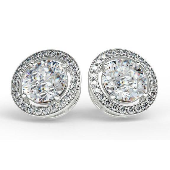 4.30 Carats Prong Set Diamonds Ladies Studs Halo Earrings White Gold 14K Studs- Halo