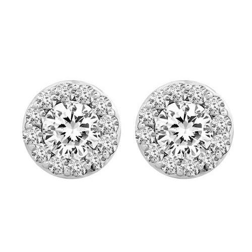 4.30 Carats Prong Set Diamonds Ladies Studs Halo Earrings White Gold 14K Studs- Halo