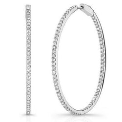 4.30 Carats Small Round Diamonds White Gold 14K Ladies Hoop Earrings