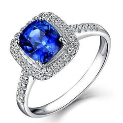 4.30 Ct Ring Cushion Ceylon Blue Sapphire And Round Natural Earth Mined Diamonds