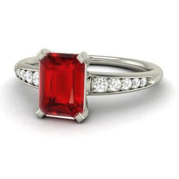  Fancy Lady’s  Red Ruby And Diamonds Ring White Gold   Gemstone Ring