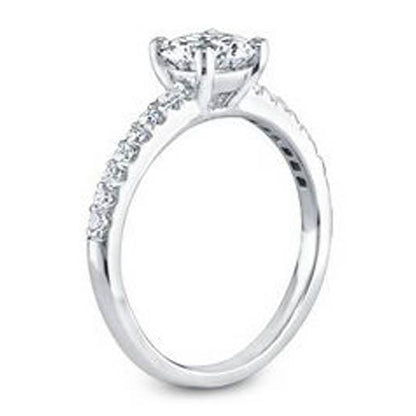 4 Prong Split Shank Jewelry White Gold Solitaire Ring with Accents