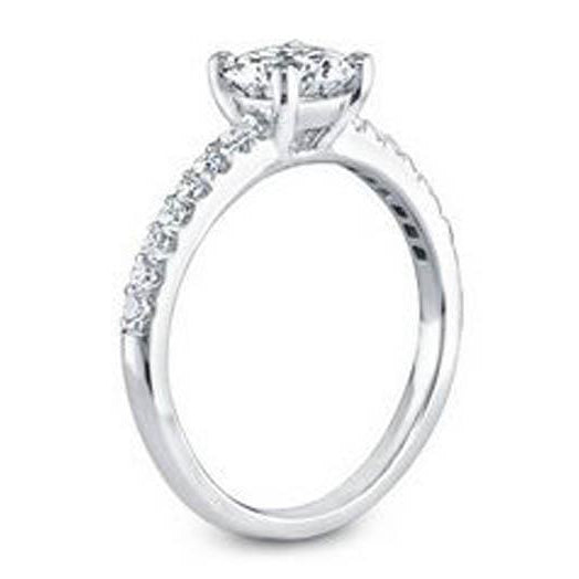 4 Prong Split Shank Jewelry White Gold Solitaire Ring with Accents
