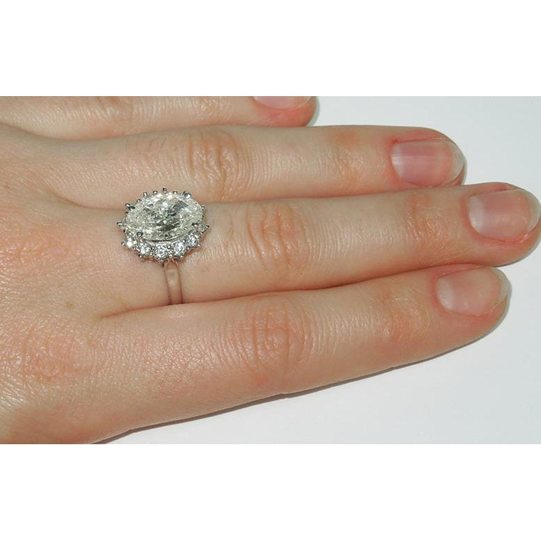 4.75 Carat Big Center Oval Diamond Halo Ring Halo Ring