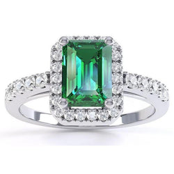 4.40 Carats Green Emerald And Natural Earth Mined Diamonds Wedding Ring White Gold