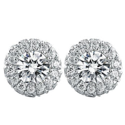 3.28 Carats Round Halo Diamond Stud Lady Earring White Gold Jewelry