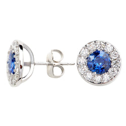 4.40 Ct Brilliant Cut Ceylon Blue Sapphire And Diamonds Studs Earring