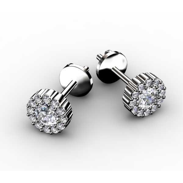 2.25 Ct Halo Ladies Round Brilliant Cut Diamonds Studs Earring White Gold Halo Stud Earrings