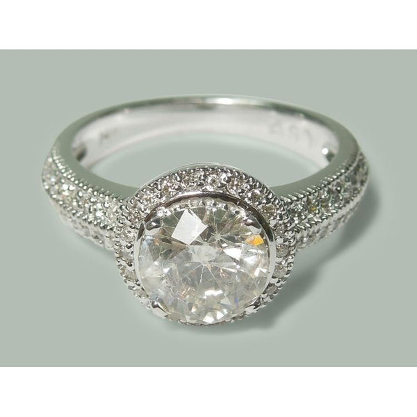 Lady’s Fancy Engagement White Gold Diamond Solitaire Ring with Accents