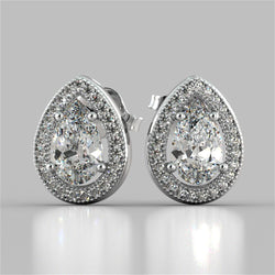 3.50 Carats Pear Cut Halo Diamond Stud Earring White Gold 14K