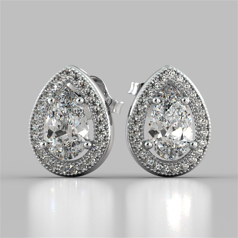  Pear Cut Halo Diamond High Quality Fancy Sparkling Studs Halo Earrings