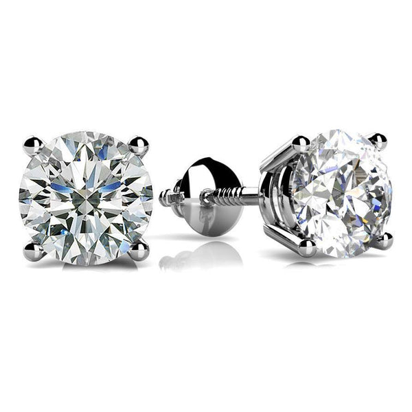 LAdies Prong Set Round Cut Solitaire Diamond White Gold Stud Earrings