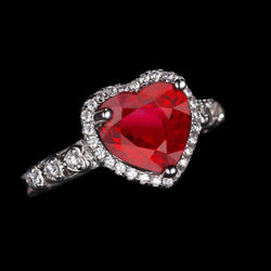 4.5 Carats Red Heart Cut Ruby And Natural Earth Mined Diamond Ring White Gold Jewelry