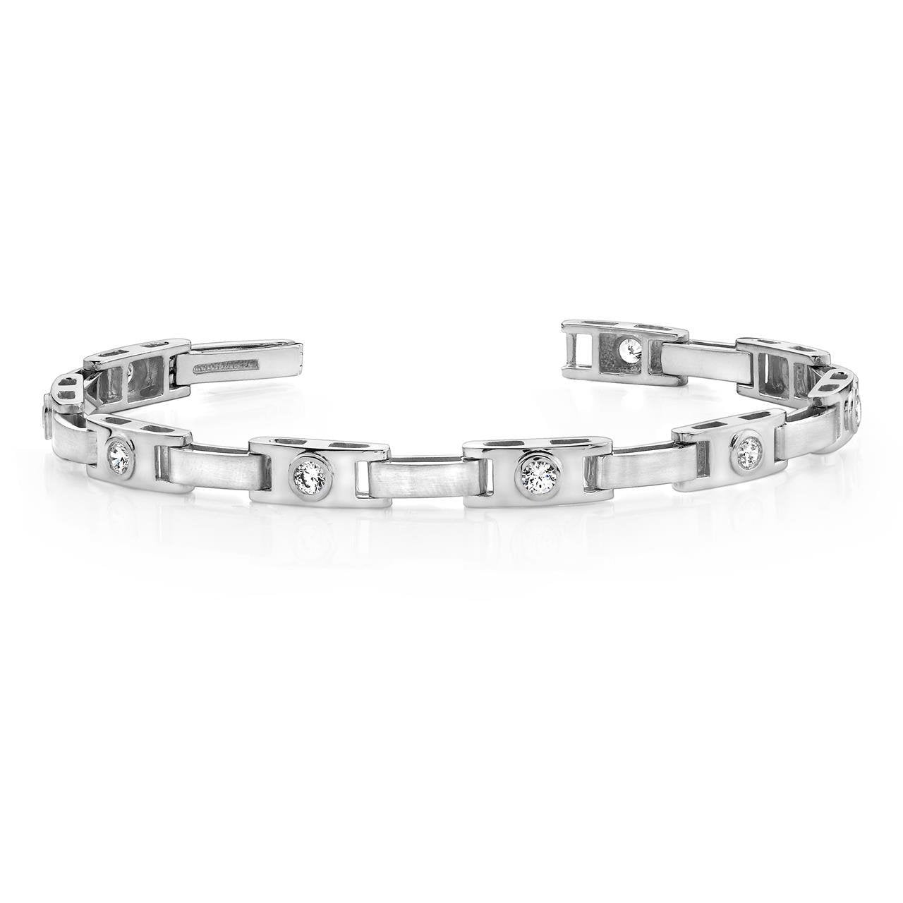 2.25 Ct Bezel Set Round Diamond Buckle Link Bracelet Solid White Gold Tennis Bracelet
