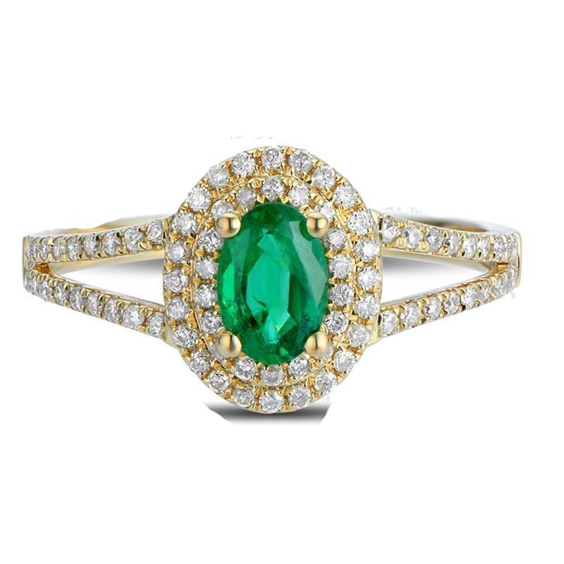 High Quality Oval Cut Green   Emerald With Diamond   Gemstone Ring