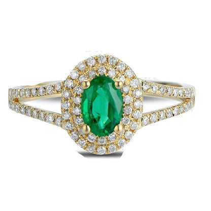 High Quality Oval Cut Green   Emerald With Diamond   Gemstone Ring