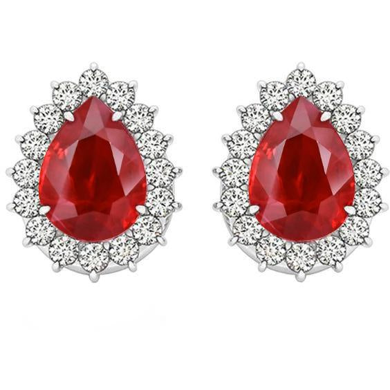 High Quality Fancy Sparkling    Pear Cut Red Ruby Diamond Stud Earring Women Gold Jewelry