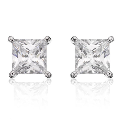 Princess Cut Prong Set Diamond White Gold Stud Earrings