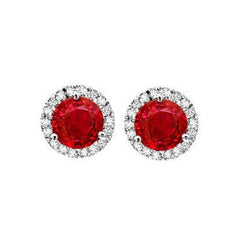 4.50 Ct Round Cut Red Ruby Halo Diamond Stud Earring White Gold