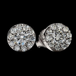 2.90 Carat Natural Earth Mined Diamond Studs Earrings Halo White Gold