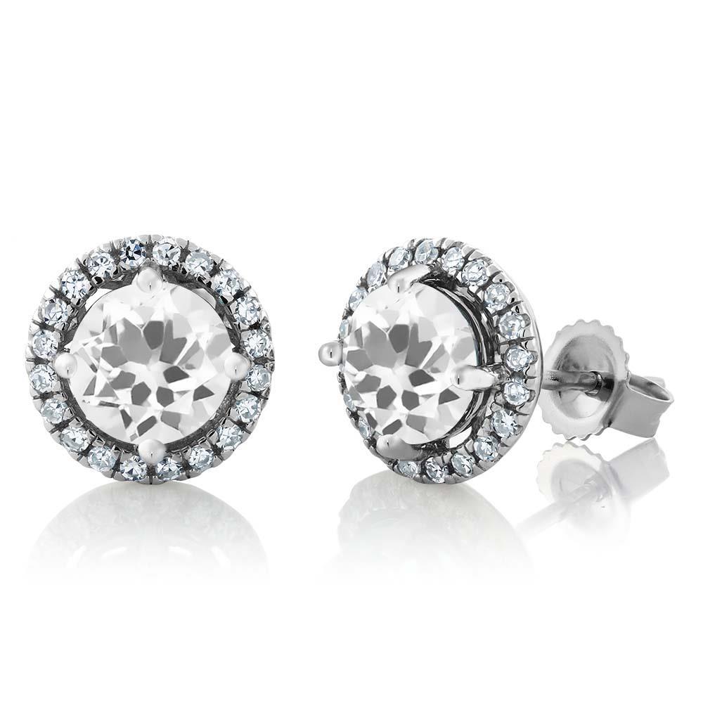  Brilliant Cut Diamonds Halo Women Studs Earring White Gold 