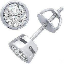 4.50 Carats Natural Real Diamonds Studs Earrings Sparkling Bezel Set White Gold