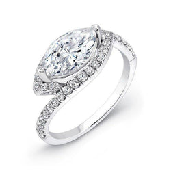 Natural  4.50 Carats Marquise Halo And Round Diamond Anniversary Ring Ladies