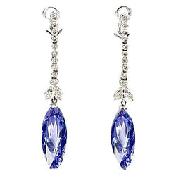 4.50 Carats Marquise Sapphire Diamond Dangle Earrings White Gold 14K