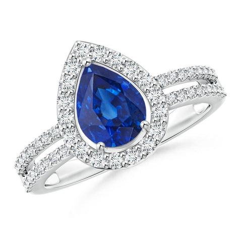 Ladies  Pear And Round Cut Sapphire Diamonds WeddingWhite Gold Gemstone Ring