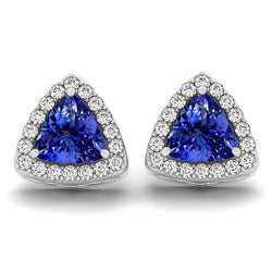4.50 Carats Prong Set Tanzanite & Natural Earth Mined Diamond Lady Halo Stud Earrings