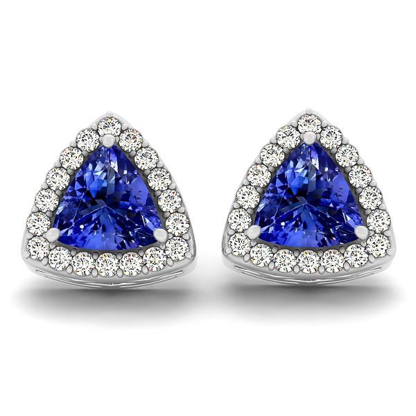 4.50 Ct Prong Set Tanzanite And Diamonds Lady Pave Halo Studs Earrings Gold Gemstone Earring