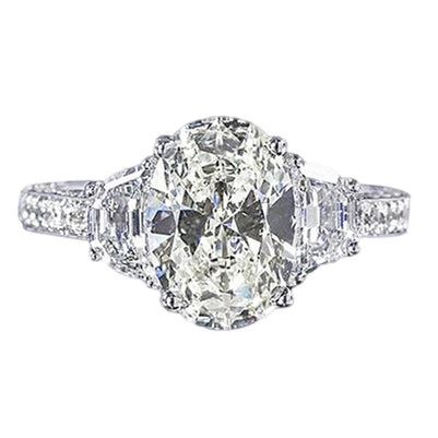 4.51 Carat Oval Diamond Three Stone Style Engagement Ring White Gold 14K Three Stone Ring