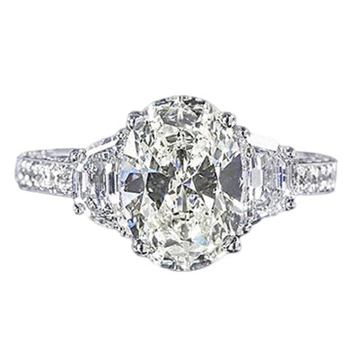 4.51 Carat Oval Diamond Three Stone Style Engagement Ring White Gold 14K Three Stone Ring