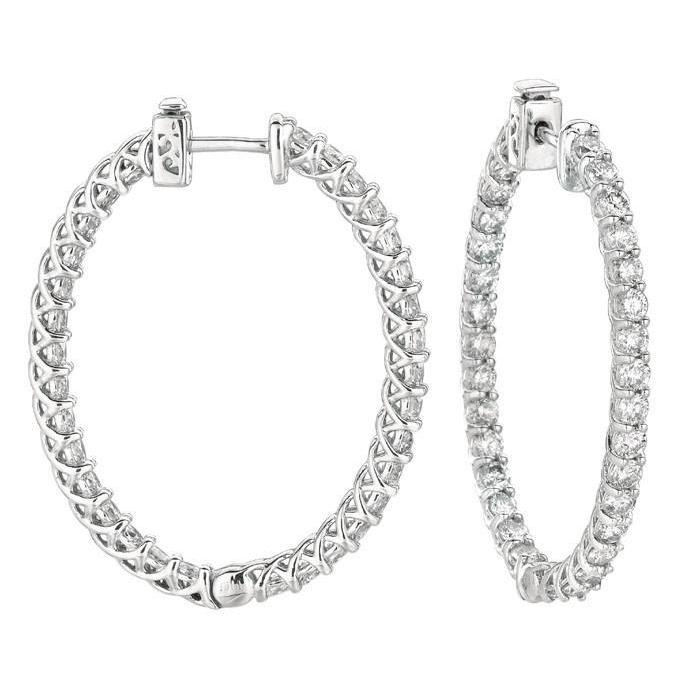4.52 Carat Oval Shape Hoop Diamond Earrings 7 Pointer Diamond Earring White Gold 14K Hoop Earrings