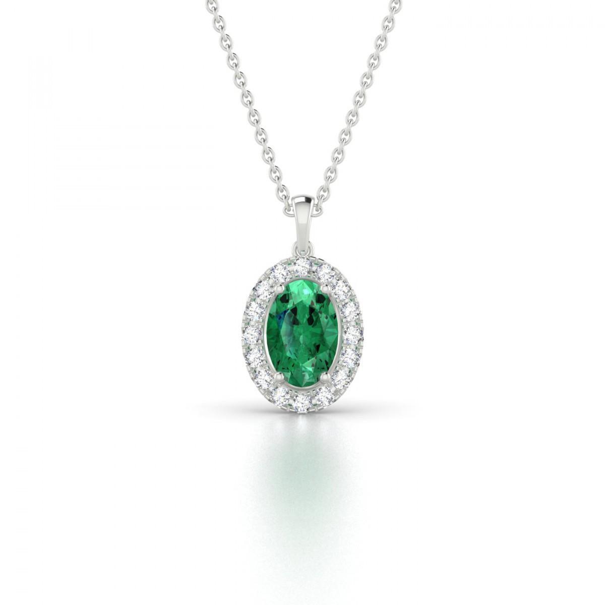 4.55 Carats Emerald And Diamonds Pendant Necklace Gold White 14K Pendant