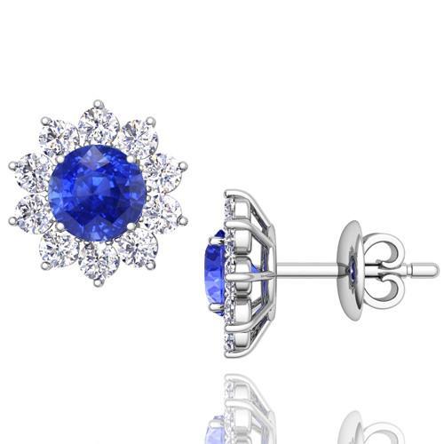   True classic fancy  Ceylon Sapphire With Diamonds Studs Earrings White Gold   Gemstone Earring
