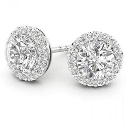 4.60 Carats Sparkling Round Cut Natural Earth Mined Diamond Stud Halo Earrings White Gold