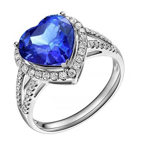 4.60Ct Ceylon Blue Sapphire Round Diamonds Ring White Gold 14K Gemstone Ring