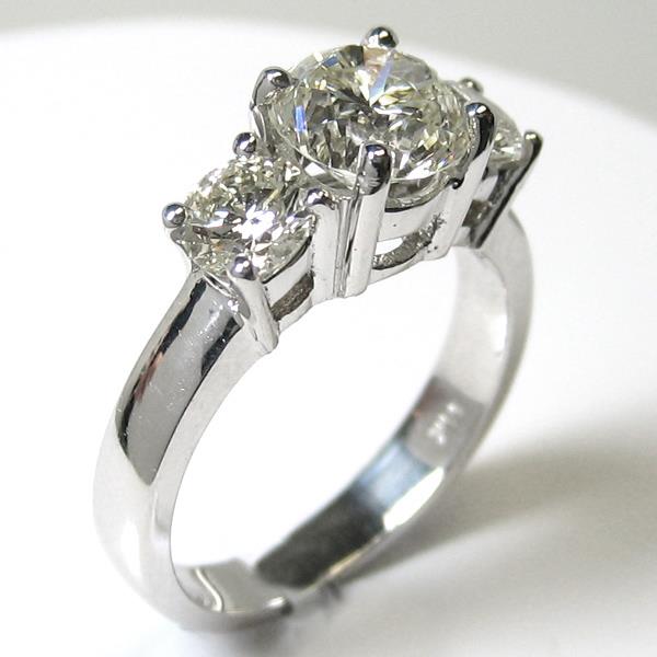 Three Stone Ring 14K White Gold 3 Stone Big Round Diamond Wedding Ring Fine Jewelry